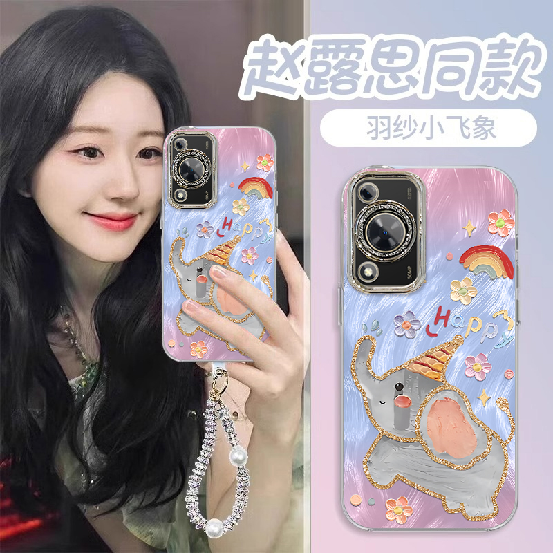 适用油画小象华为hi畅享80s手机壳70plus电镀70Z羽纱60X可爱50pro少女新款网红镜头膜防摔保护套全包专用爆款