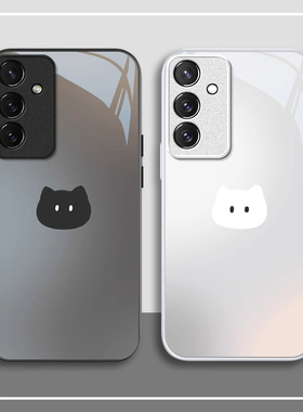 适用黑白猫咪三星GalaxyS25Ultra手机壳S24FE新款s23plus金属漆s22玻璃s21防摔s20少女情侣男samsung专用超火