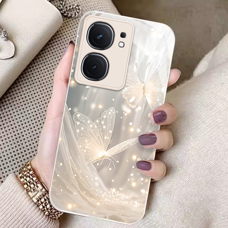 适用iqooneo9手机壳新款iqooneo8pro梦幻蝴蝶vivo可爱女网红qooneo7se简约neo6/5金属玻璃活力版高级镜头全包