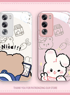 适用opporeno12pro手机壳新款reno10pro+轻奢8/9pro时尚7se高级感6pro兔子小熊5k/z男女11玻璃外壳4se3元气版
