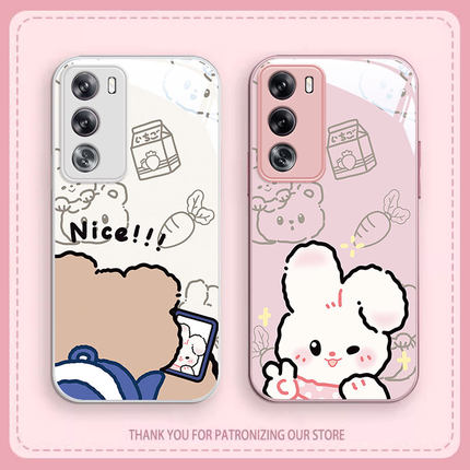 适用opporeno12pro手机壳新款reno10pro+轻奢8/9pro时尚7se高级感6pro兔子小熊5k/z男女11玻璃外壳4se3元气版