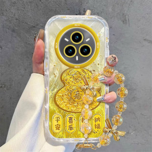 适用招财葫芦realme14pro+手机壳真我13发财11proplus暴富10黄金色手链少女防摔保护套羽纱男生泡芙高级手链