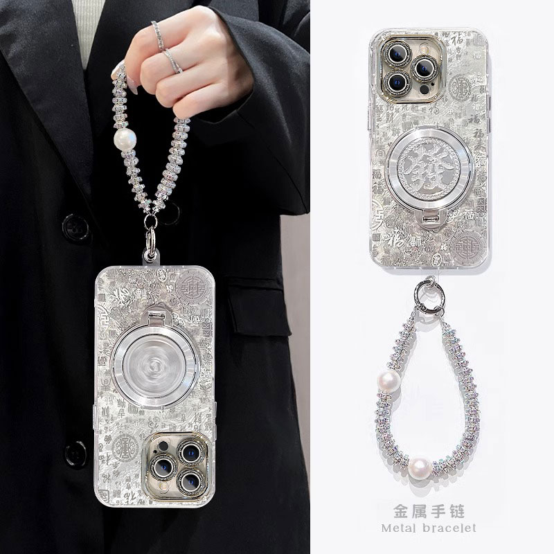 适用苹果冰川纹百福图支架手机壳