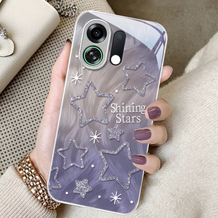 适用羽纱星星OPPOK12S手机壳K11X金属漆K10PRO玻璃K9S新款K13turbo少女心防摔保护套全包专用新品爆款高级感