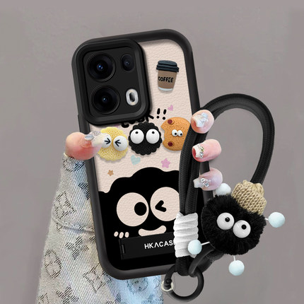 适用opporeno13/12/11Pro+手机壳新款reno9/8pro/7se咖啡煤球女6男5K/Z挂绳4se/3元气版个性/10倍变焦版ace