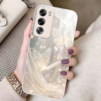 适用opporeno12手机壳新款13/14/reno11pro防摔reno10网红女reno9蝴蝶7se玻璃6高级感reno5k/4镜头全包3潮+