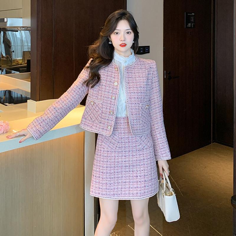 小香风套装2025秋冬季新款时尚粗花呢半身裙外套两件套女气质