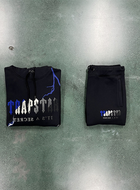 Trapstar2024原创爆款闪电拼色字母刺绣连帽卫衣运动套装高街潮流