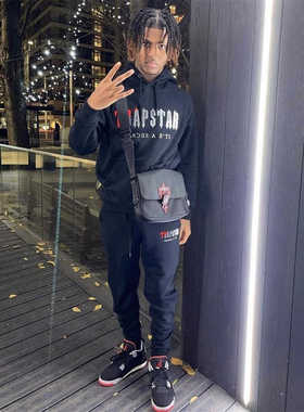 Trapstar2024原创字母多色拼绣连帽卫衣套装Chenille高街美式百搭