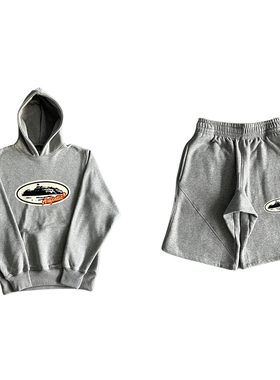 Corteiz恶魔岛Alcatraz Basic Shorts字母印花连帽卫衣休闲套装UK