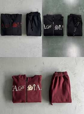 Trapstar2024原创高端Scrip Zip-through字母绣连帽卫衣运动套装