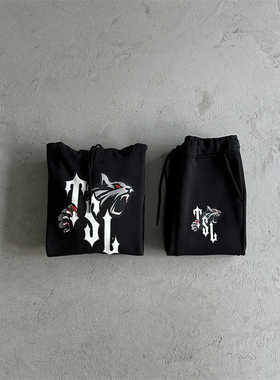 Trapstar2024新款血眼Tiger字母印花连帽卫衣运动套装美式复古潮