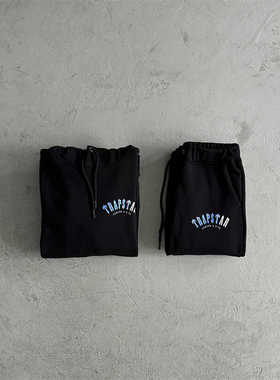 Trapstar-2024新款Chenille蓝白字母印花小LOGO连帽卫衣套装ins风