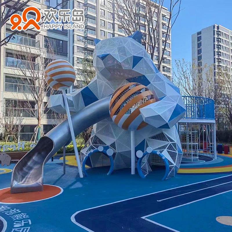 熊出没儿童主题乐园棕熊造型不锈钢滑梯北极熊无动力游乐设备定制