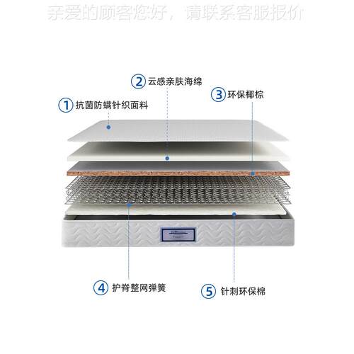 志天弹然椰棕1.8米整网用簧床垫护486脊硬垫家防滑2光1cm厚