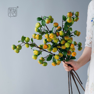 金桔大吉大利仿真桔子水果树枝客厅餐桌插花假花新年装饰橘子花艺