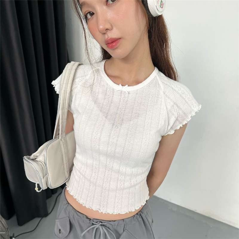 2024女装新品甜美风纯色个性圆领修身短袖T恤女women clothes