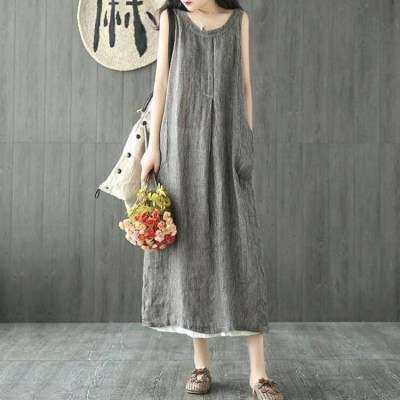 2024热卖wishebay棉麻条纹女装一字肩连衣裙连衣裙women clothes