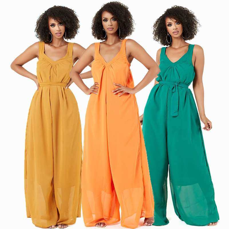 2024阔腿夏季新款裤子显瘦连体裤连体衣雪纺连衣裤women clothes