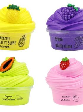 2025AMZ水果史莱姆棉花泥泡芙泥彩泥slime黄油泥菠萝配件彩泥玩具