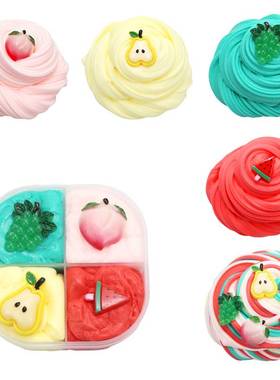 20254pcs格水果棉花泥史莱姆拼色slime橡皮泥不混色儿童玩具