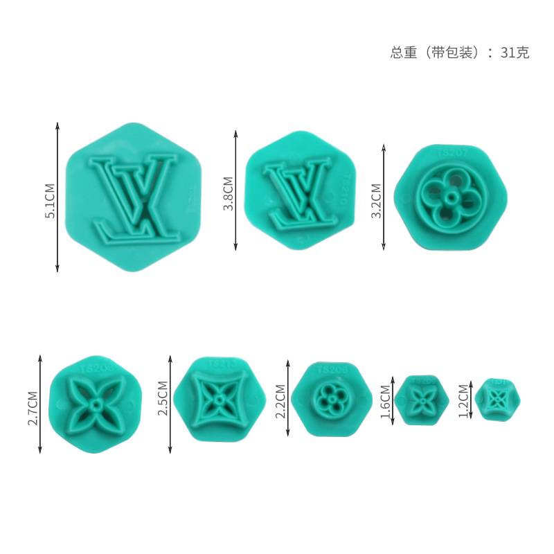2025糖蛋糕印花模具品牌logo印模8件套塑料压花印刻切模饼干切模