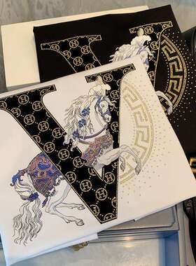 2024袖T恤男烫钻V字母H马新款潮牌棉上衣薄款体恤欧women clothes