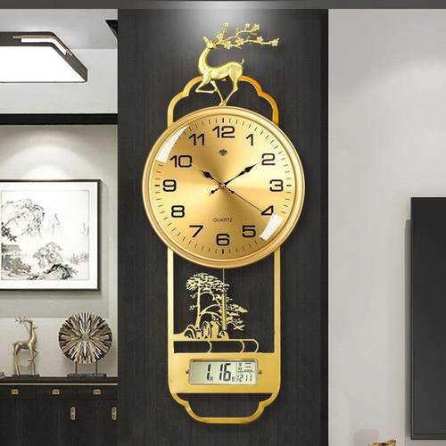 挂钟客厅中式简约现代轻奢高级感钟表日历创意山水画 画饭厅装饰