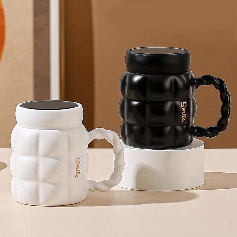 马克杯杯子带盖家用陶瓷男女400毫升办公室喝水杯情侣学生咖啡杯