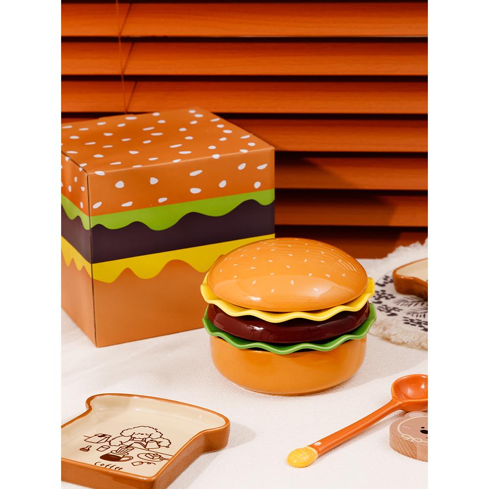 创意甜品盘陶瓷餐具漂亮的盘子汉堡包碗盘5件套沙拉碗可爱的饭碗