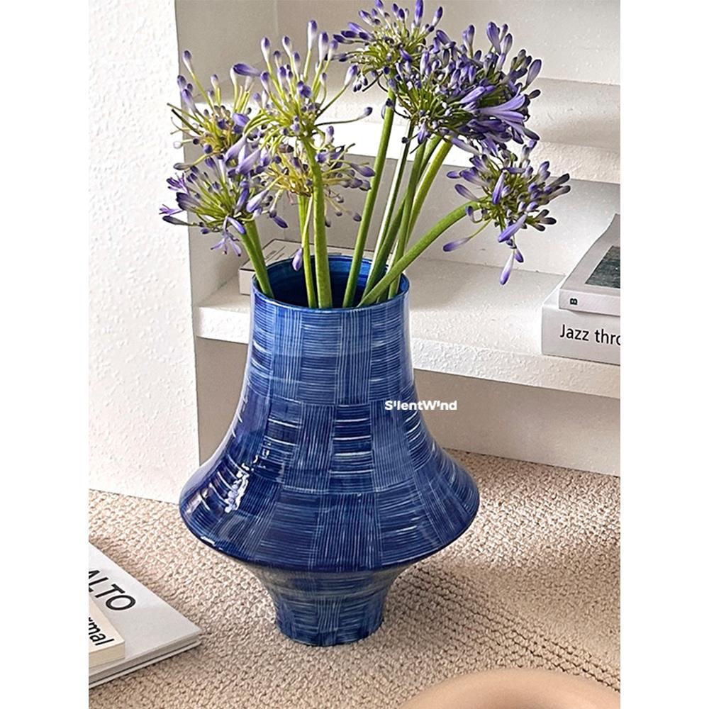 SilentWind寂风新中式蓝釉陶瓷大花瓶插鲜花水培绣球芍药花器摆件