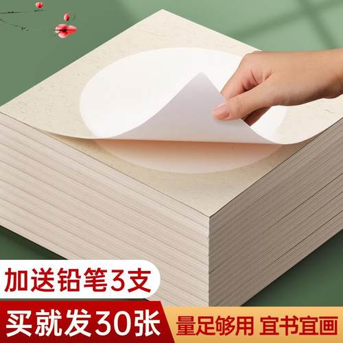 30张国画卡纸加厚生宣熟宣半生熟镜面宣纸作品书法专用工笔毛笔美