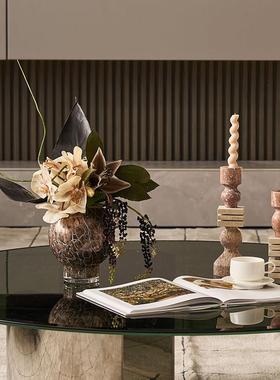 别墅欧式装饰摆饰茶几大理石烛台艺术创意花瓶桌面混搭摆件高级感