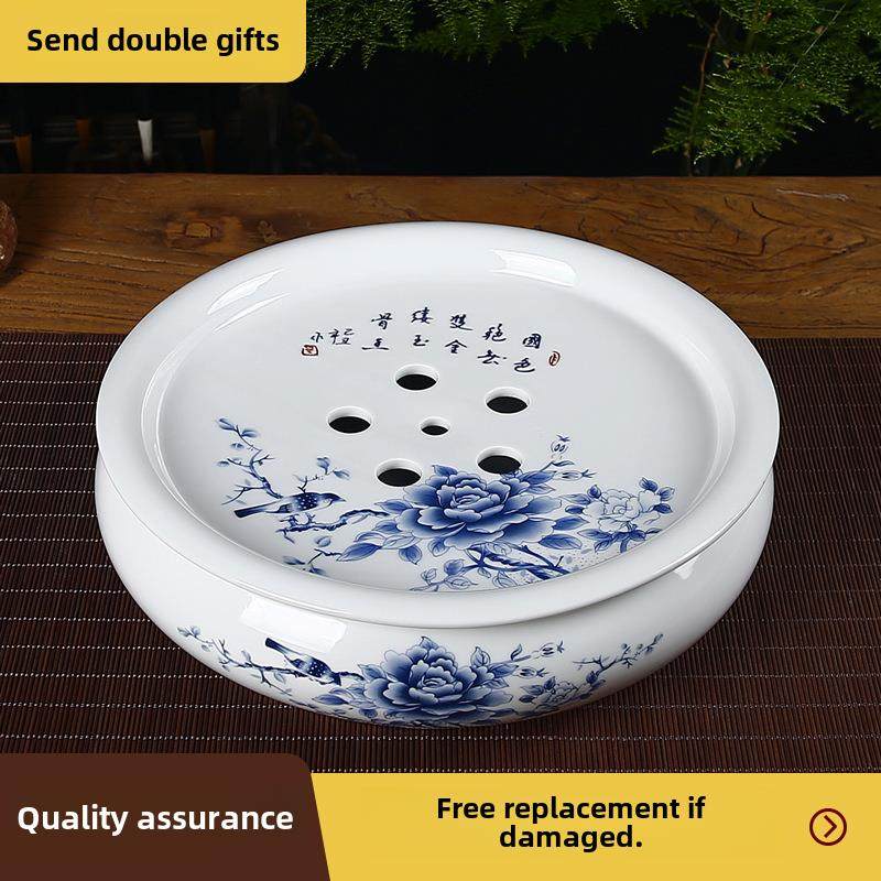 陶瓷茶盘托盘圆形家用简约茶台潮汕功夫茶具储水小型白瓷茶盘茶托