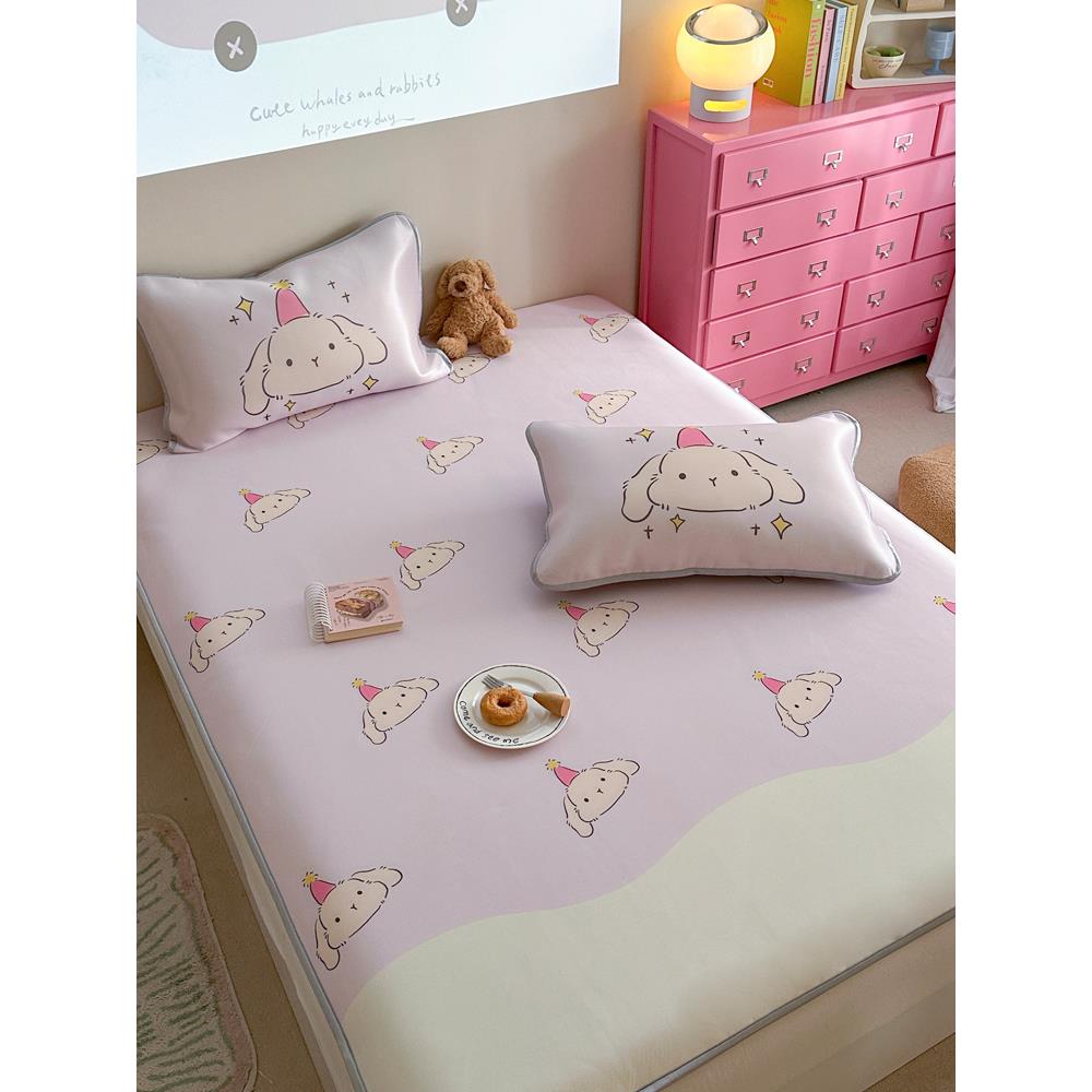 晚安猫卡通可爱风格牛奶碳光垫三件套配套床单夏季空调垫机洗床上