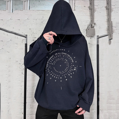 Raf Simons Archive罗盘螺旋视觉连帽卫衣中古风图案印花套头上衣