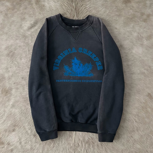 Raf Simons AW02 Virginia Creeper五叶地锦印花做旧水洗圆领卫衣