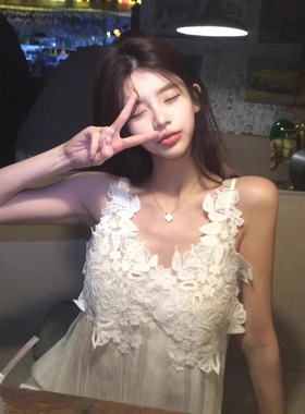 TZ4577白色蕾丝花边吊带背心女夏季新款法式高级感修身性感上衣