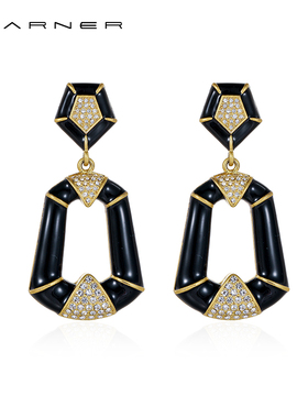 Joseph Warner中古耳环耳饰vintage法式复古宫廷风高级感黑色耳钉