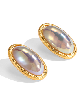 Joseph Warner中古贝母耳钉珍珠vintage女法式轻奢复古通勤耳饰