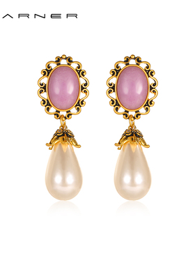 Joseph Warner中古珍珠耳环宫廷巴洛克耳钉小众高级感粉色耳饰女