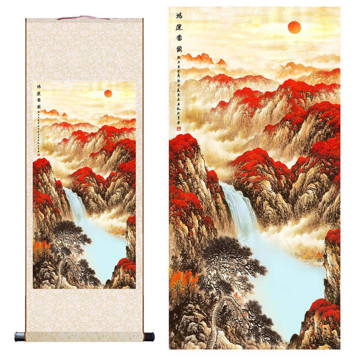 鸿运当头国画山水画风水招财靠山图客厅玄关装饰画办公室卷轴挂画