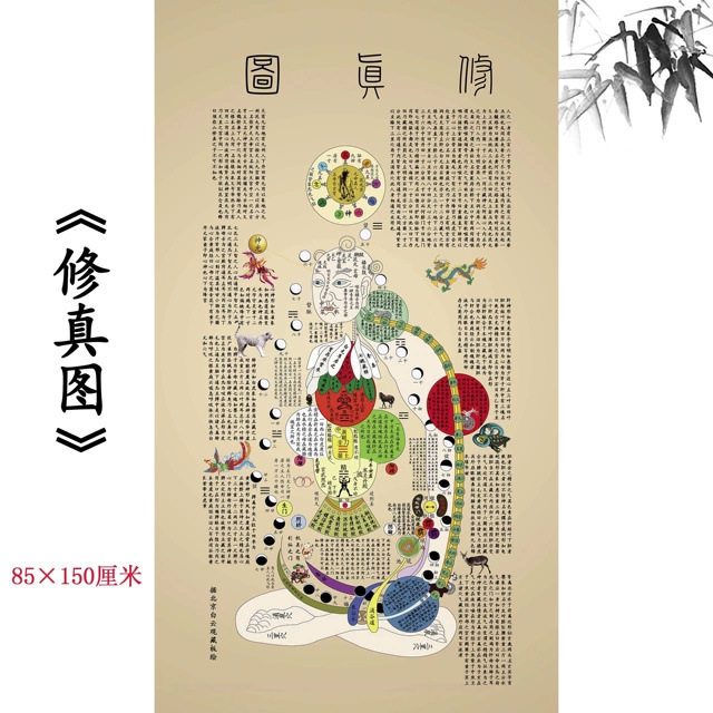 国画《修真图》高清原大微喷绘人体穴位图中医馆客厅立轴装饰画