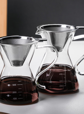 厂家批发定制玻璃手冲带可过滤冲泡loge定制咖啡壶刚壶壶分享不锈
