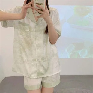 夏天薄款 2024翻领新款 短裤 冰丝睡衣女夏季 女士家居Z服休闲套 短袖