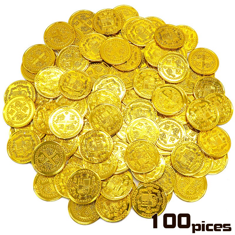 十字架塑料金币海盗金币游戏筹码币D寻宝藏箱金币海盗服装饰品玩