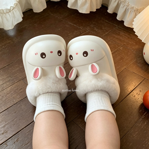 细细条可爱兔子儿童防水棉鞋