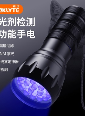 防水紫外线灯手电验钞防伪紫光灯猫藓UV固化荧光灯21LED395nm