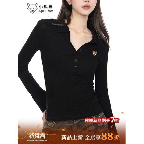 英国April Fox小狐狸修身显瘦polo领长袖女衣服2026秋新款正肩t恤
