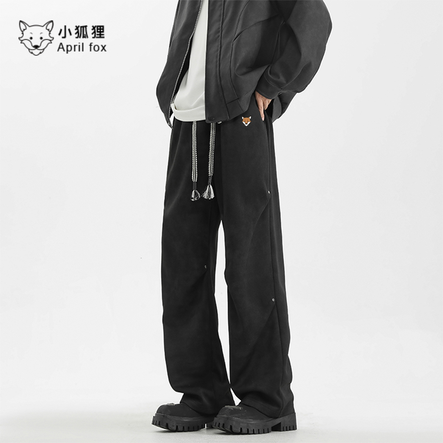 小狐狸美式扎染休闲裤黑色男士春秋季垂坠感直筒脏脏裤子阔腿长裤